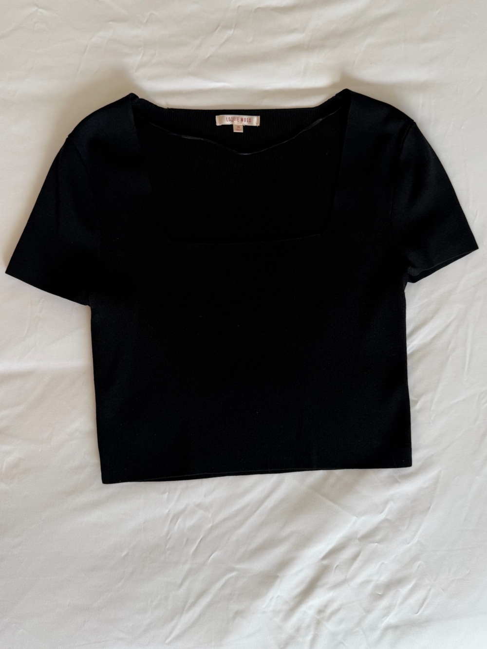 Lottie Moss black crop top with square neckline, size M